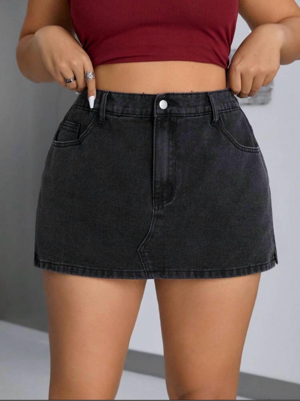 SHEIN Black High-Rise Denim Skort